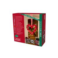 LED Holzsilhouette "Herz", rot, mit rot-weißem Stoffband, 30 warmweiße Dioden, 24V Innentrafo