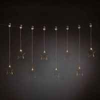 LED Lichtervorhang, 8 Kunststoffsterne, 8 warmweiße Dioden, 3V, Innen, transparentes Kabel
