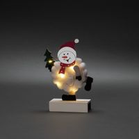 LED Holzsilhouette "Schneemann", weiß, 6H Timer, 6 warmweiße Dioden, Batterie: 2xAA 1,5V (exkl.)