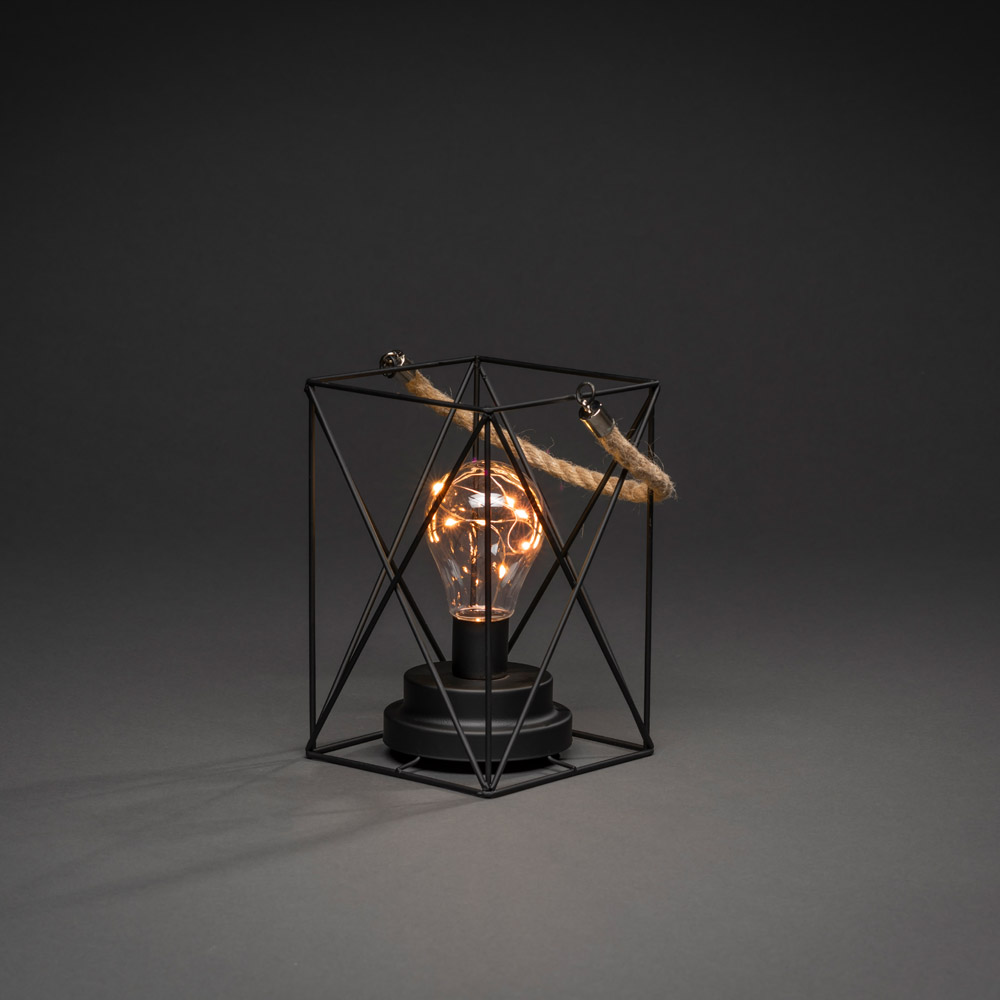 KONSTSMIDE LED Metalllaterne, mit Schalter, 6h Timer, 9 bernsteinfarbene Dioden, Batterie: 3xAA 1,5V (exkl.)