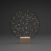 LED Metallsilhouette "Ring", Holz-Fuß, Dimmer, 100 bernsteinfarbene Dioden, 4,5V, Innen, 2W