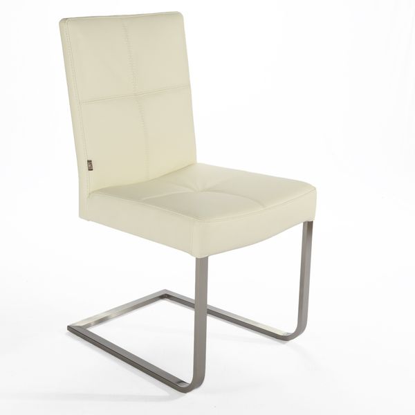 SIX Echtleder Freischwinger - Libero Creme Weiß Esszimmerstuhl mit Ergonomischem Edelstahlrahmen - Design Schwingstuhl, für Esszimmer, Küche, Büro & Wohnzimmer - Fertig montiert, bis 130 kg | Lederstühle Esszimmer-Stühle kaufen bei