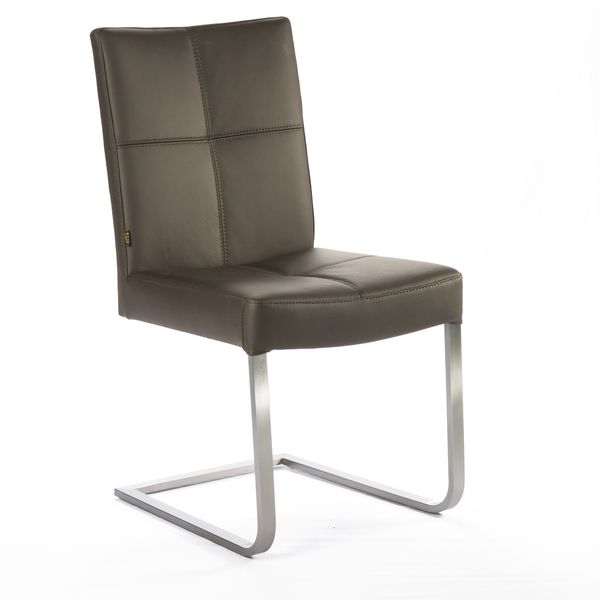 SIX Echtleder Freischwinger - Libero Braun Esszimmerstuhl mit Ergonomischem Edelstahlrahmen - Design Schwingstuhl, für Esszimmer, Küche, Büro & Wohnzimmer - Fertig montiert, bis 130 kg | Lederstühle Esszimmer-Stühle kaufen bei