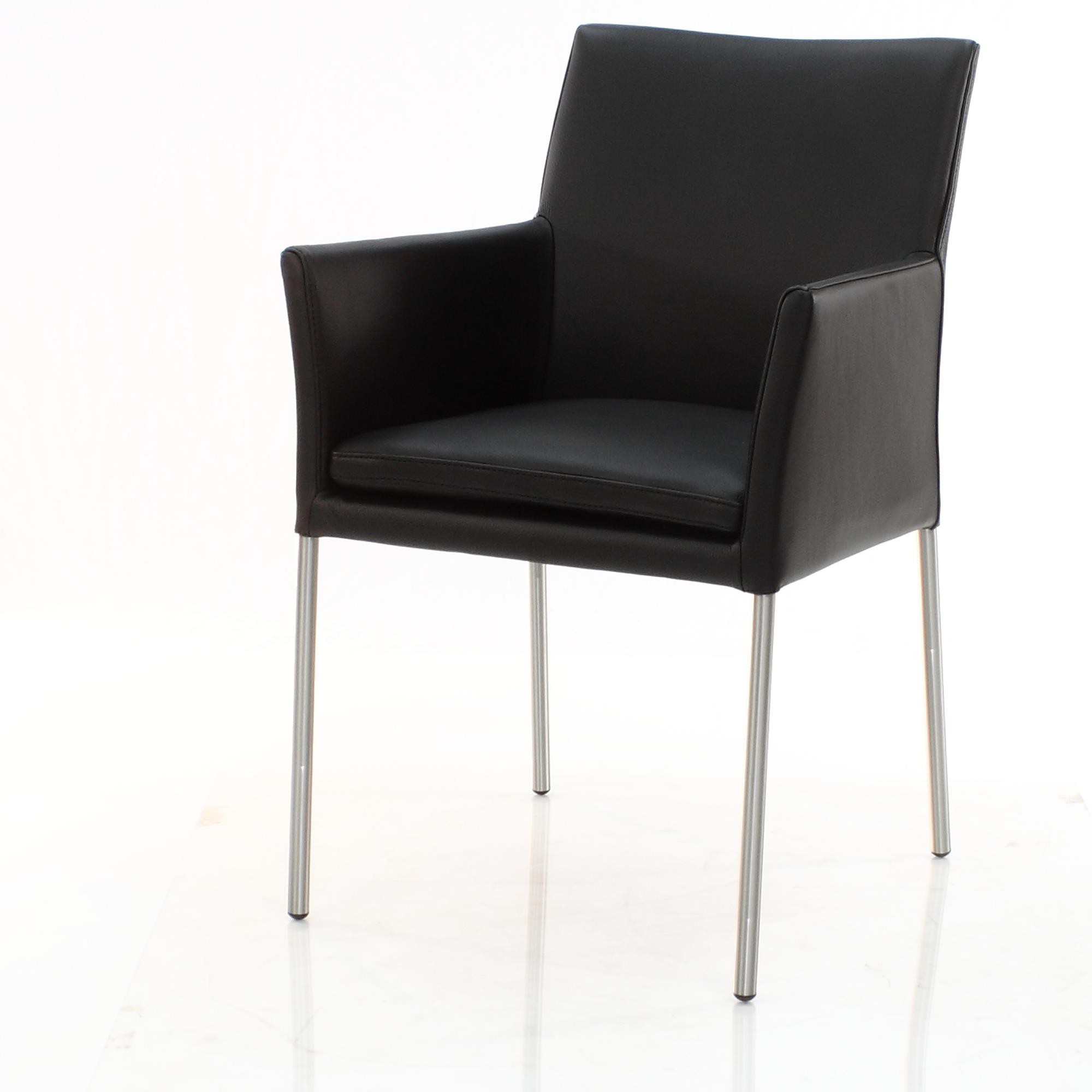 SIX Echtleder Esszimmerstuhl - Ricco Schwarz mit Armlehne und Edelstahlrahmen - Design ideal für Esszimmer, Küche & Wohnzimmer - Fertig montiert, bis 150 kg - Gastronomie-Qualität | Lederstühle Esszimmer-Stühle kaufen bei