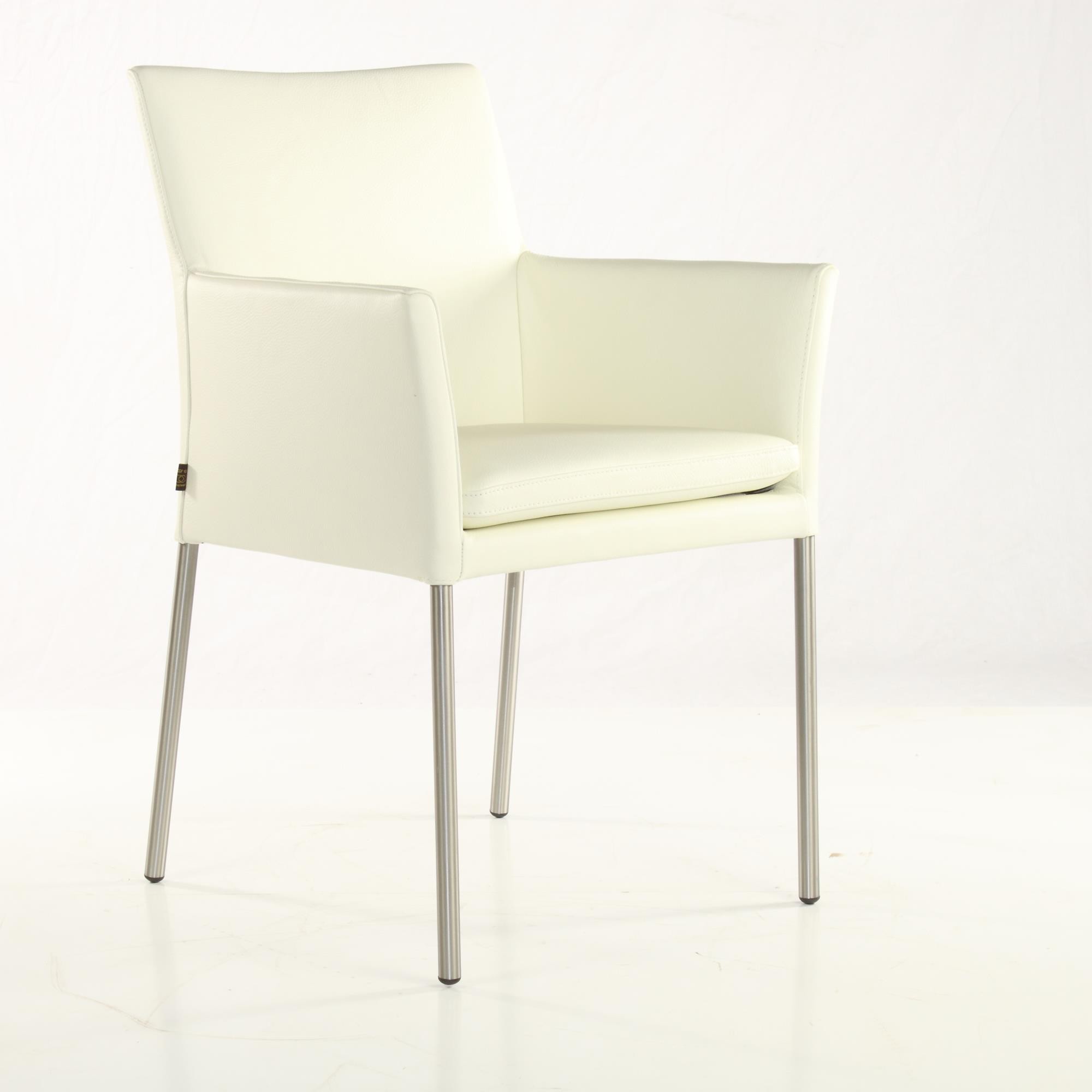 SIX Echtleder Esszimmerstuhl - Ricco Creme Weiß mit Armlehne und Edelstahlrahmen - Design ideal für Esszimmer, Küche & Wohnzimmer - Fertig montiert, bis 150 kg - Gastronomie-Qualität | Lederstühle Esszimmer-Stühle kaufen bei