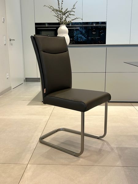 SIX Echtleder Freischwinger - Lemgo Braun Esszimmerstuhl mit Ergonomischem Edelstahlrahmen - Design Schwingstuhl, für Esszimmer, Küche, Büro & Wohnzimmer - Fertig montiert, bis 130 kg | Lederstühle Esszimmer-Stühle kaufen bei
