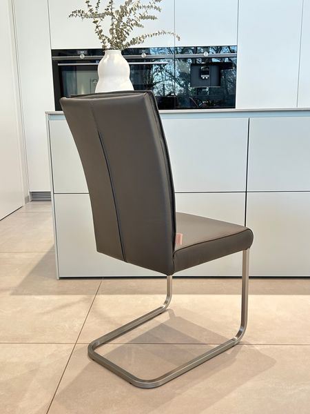 SIX Echtleder Freischwinger - Lemgo Braun Esszimmerstuhl mit Ergonomischem Edelstahlrahmen - Design Schwingstuhl, für Esszimmer, Küche, Büro & Wohnzimmer - Fertig montiert, bis 130 kg | Lederstühle Esszimmer-Stühle kaufen bei