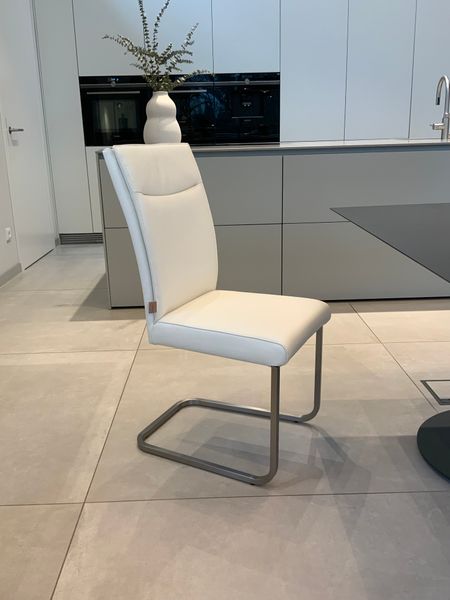 SIX Echtleder Freischwinger - Lemgo Creme Weiß Esszimmerstuhl mit Ergonomischem Edelstahlrahmen - Design Schwingstuhl, für Esszimmer, Küche, Büro & Wohnzimmer - Fertig montiert, bis 130 kg | Lederstühle Esszimmer-Stühle kaufen bei