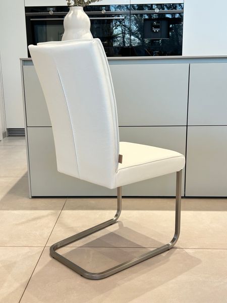 SIX Echtleder Freischwinger - Lemgo Creme Weiß Esszimmerstuhl mit Ergonomischem Edelstahlrahmen - Design Schwingstuhl, für Esszimmer, Küche, Büro & Wohnzimmer - Fertig montiert, bis 130 kg | Lederstühle Esszimmer- Stühle kaufen bei
