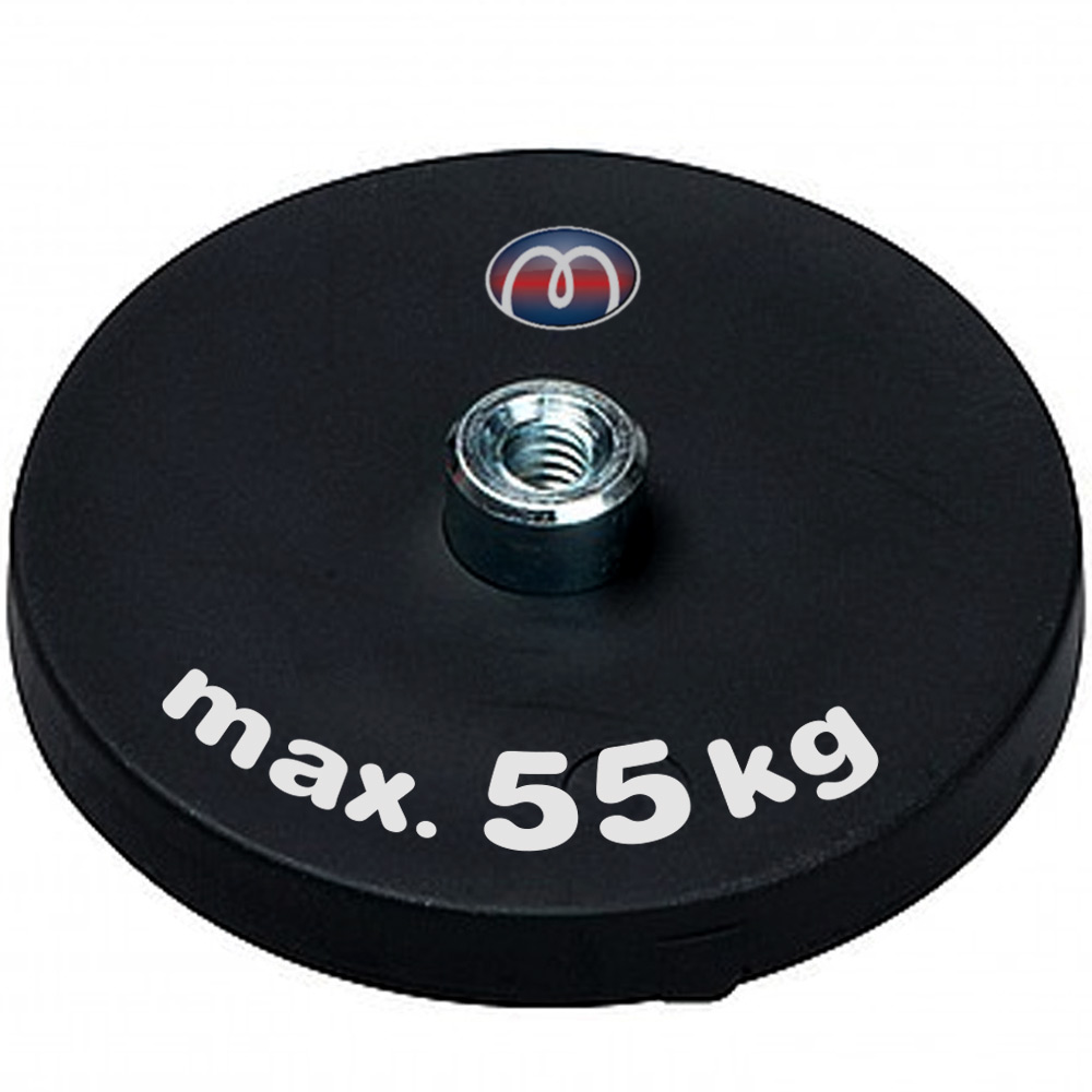 Gummierter Neodym Magnet Mit Gewindezapfen – 66 Mm Durchmesser, M8 Gewinde, 22 Kg Zugkraft – Rutschfest & Oberflächenschonend