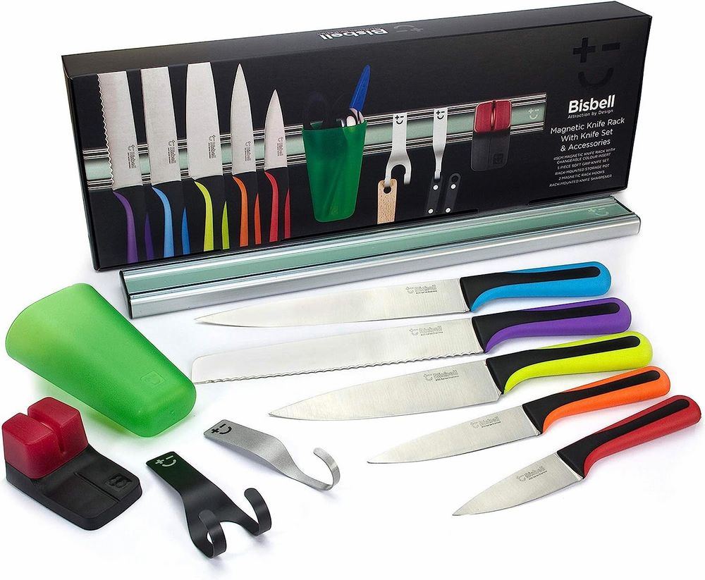 Magnetische Wandhalterung für 10-teiliges Messerregal Schienenset mit 5 Messern