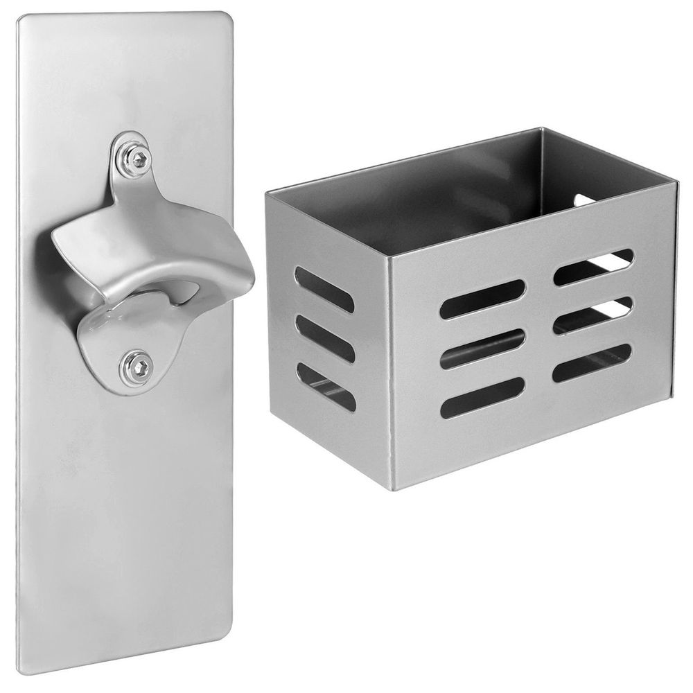 Magnetischer Wand-Flaschenöffner Bieröffner mit Auffangbehälter, Material: Edelstahl