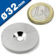 20x Ronde Metalen Schijf – 32 Mm X 3 Mm – Verzonken Gat – Vernikkeld – Tegenhanger Voor Magneten – 20 Stuks – Staal