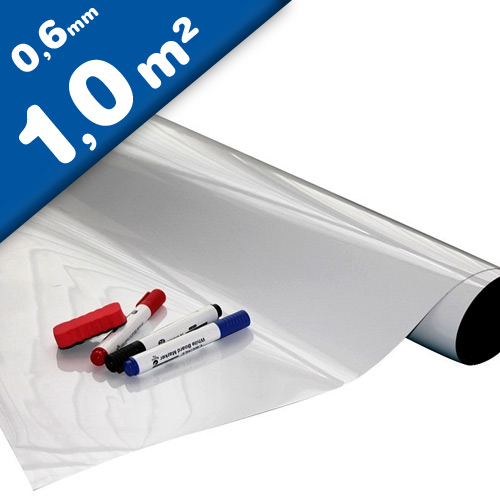 Eisenfolie Ferrofolie Weiß selbstklebend glänzend beschreibbar abwischbar 0,6mm x 100cm x 100cm - Haftgrund für Magnete
