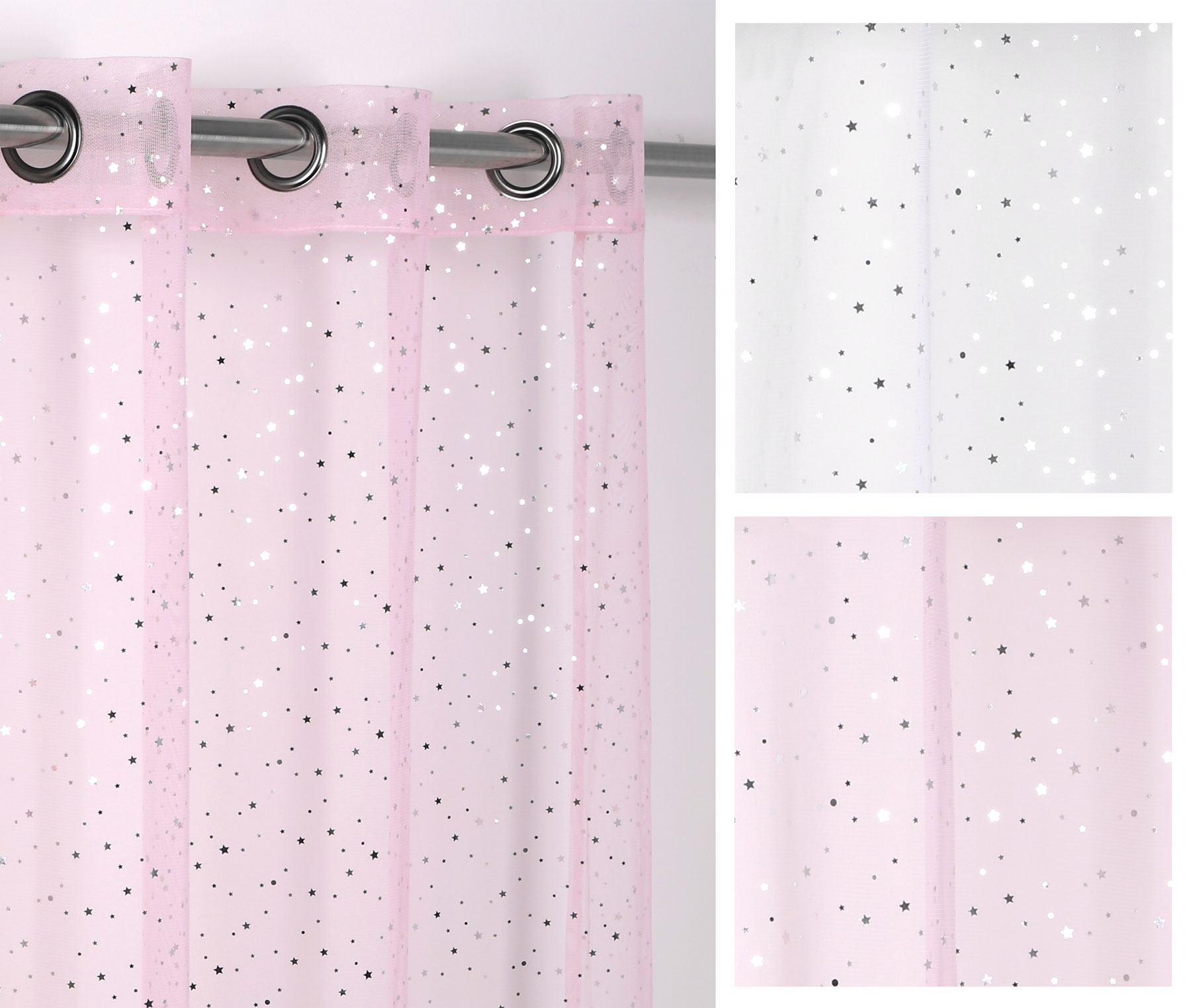 Luftiger Ösenschal Princesse mit Glitzer Sternen, Gardine mit Ösen 140x260 cm Farbe wählbar