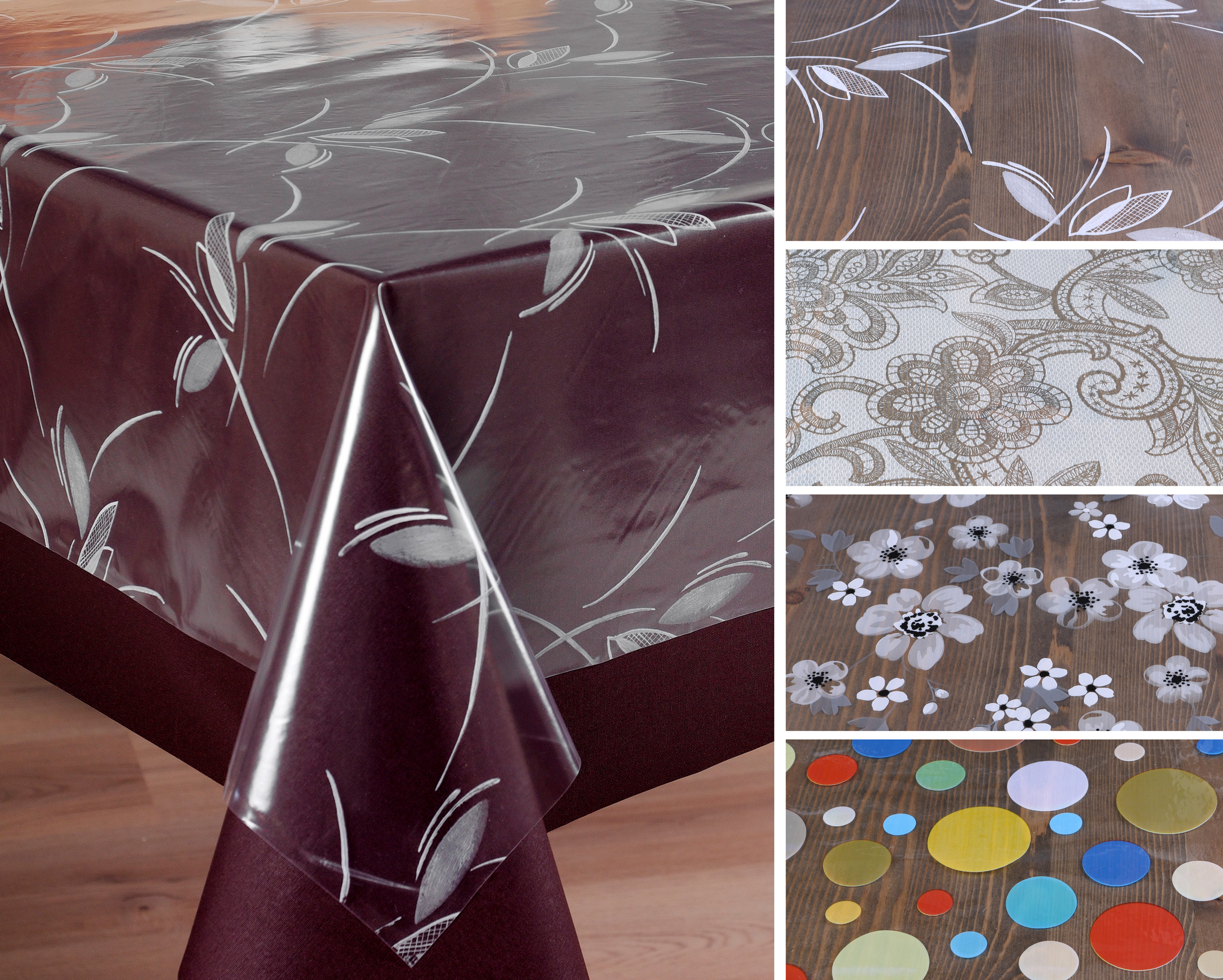 Transparente Folie bedruckt MOTIV und Größe wählbar, Tischdecke Tischschutz Rund Oval Eckig | Beautex