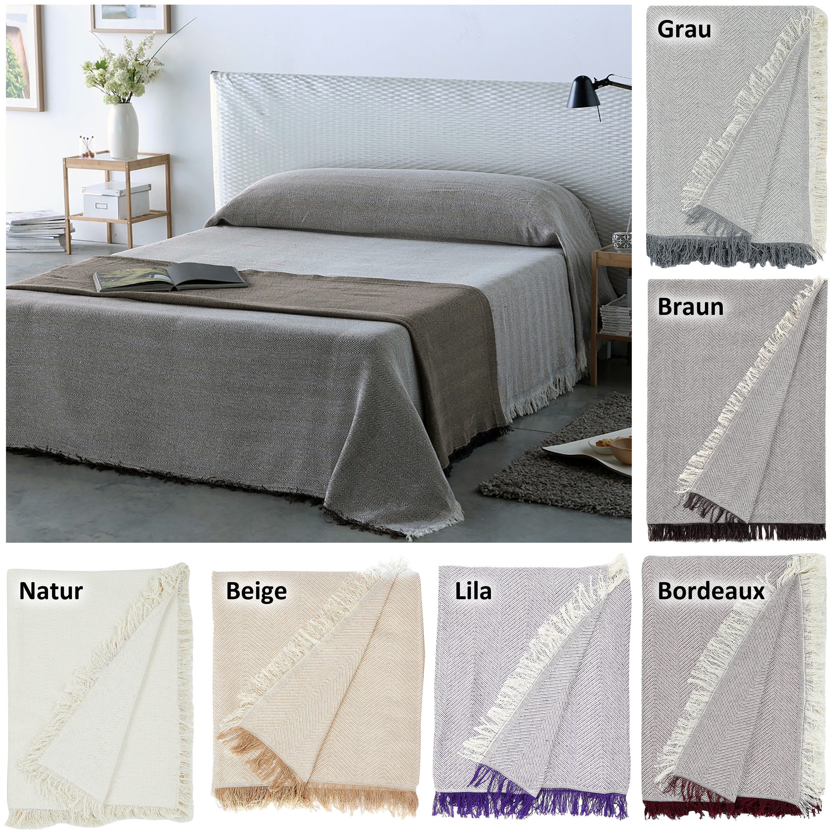 Tagesdecke - Wohnzimmer Decke aus Baumwolle in 180x260 oder 230x260 - Praktischer Überwurf als Sofadecke oder Couchdecke