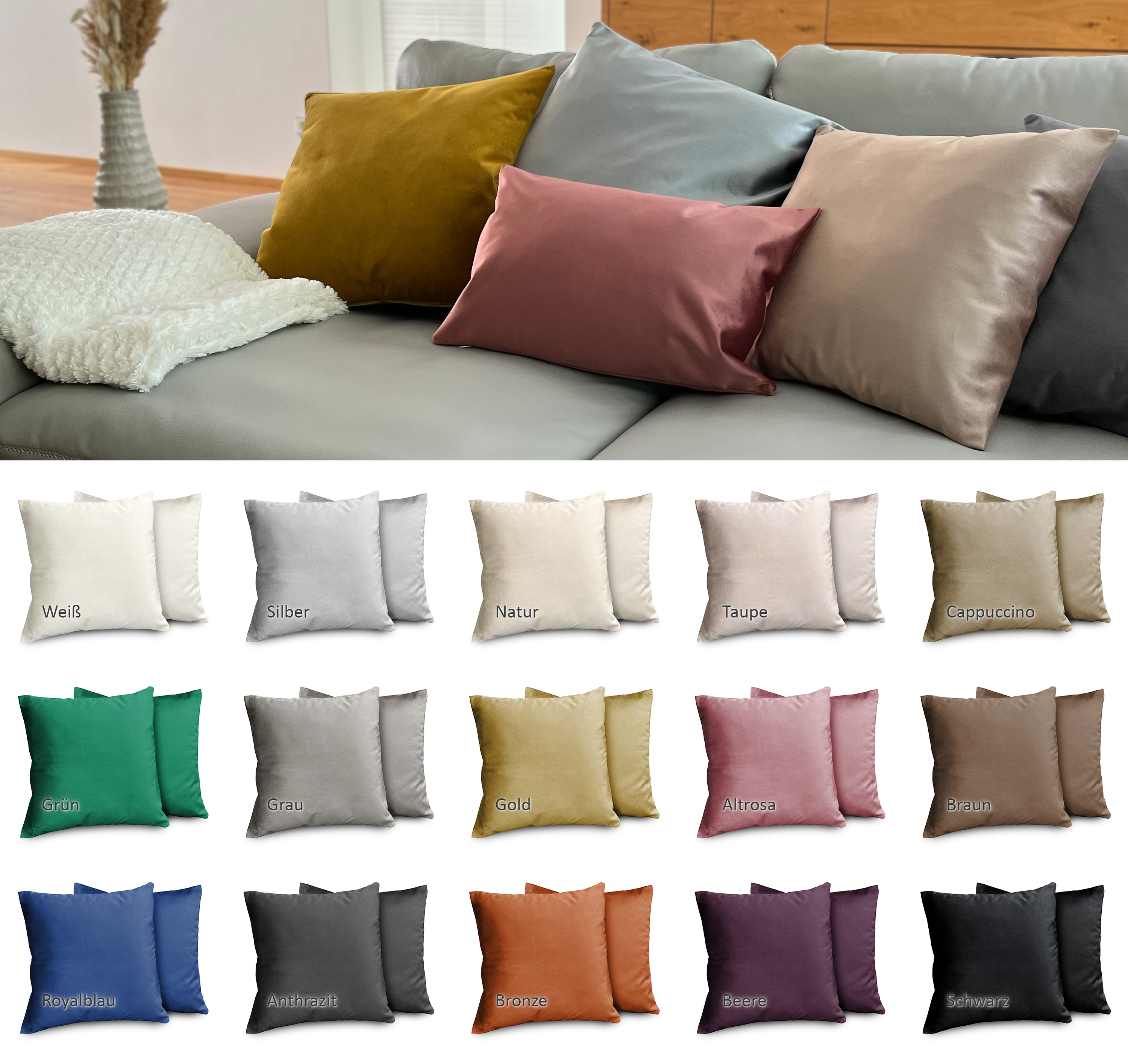 Beautex Samt Premium Kissenhüllen 2er Set, Kissenbezug Sofa- und Dekokissen