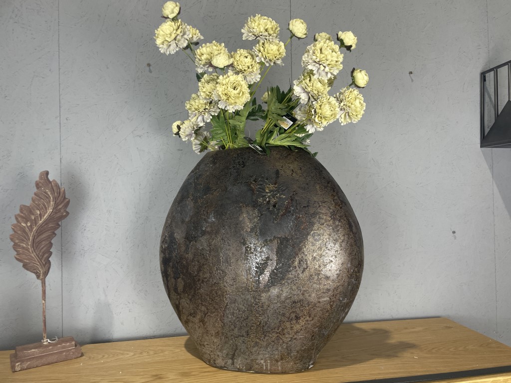 Vase groß flach grau braun Keramikvase Blumenvase Bodenvase