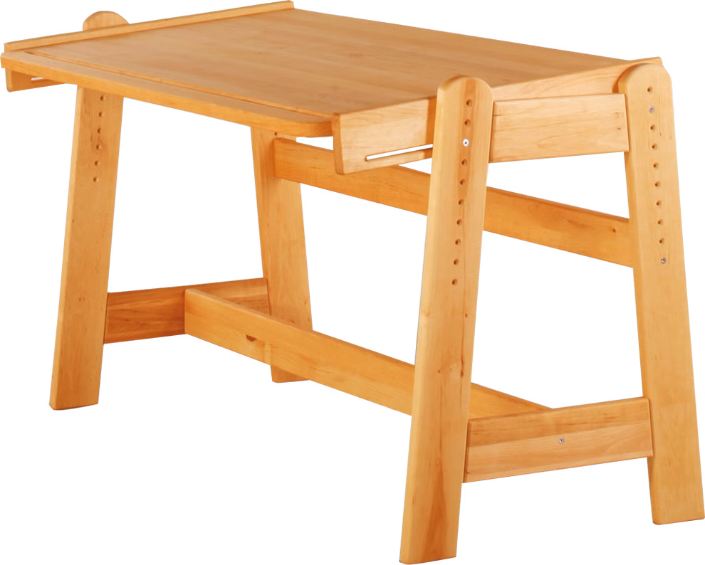 Livipur Livipur Emilia Schreibtisch _2745 Der Livipur Emilia Schreibtisch von Livipur ist ein Holztisch mit höhenverstellbaren Beinen einer flachen rechteckigen Fläche zwei Seitenstützen und horizontalen Streben der auf einem hellgrauen Boden steht.