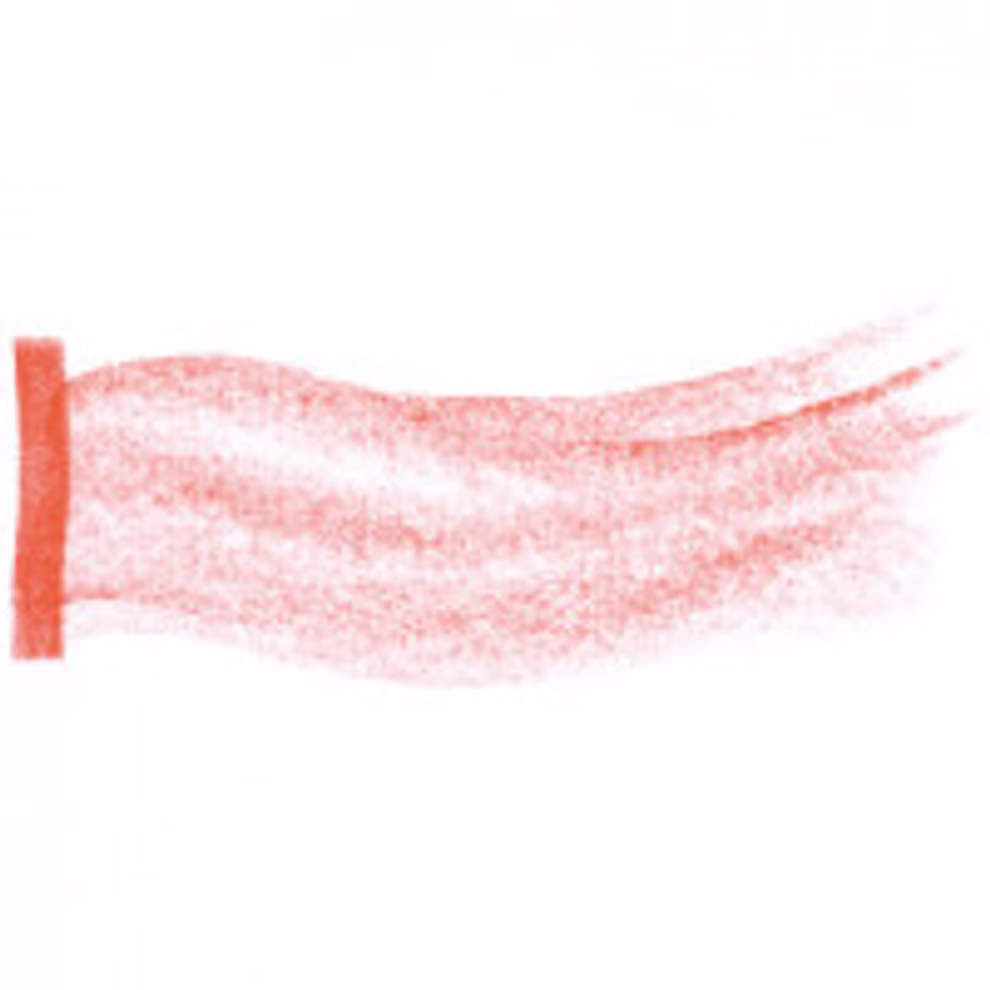 Ein leuchtend roter Pinselstrich der mit Stockmar Wachsmalblöcken in 32 Farben von Stockmar erstellt wurde erstreckt sich von einer festen Kante aus und geht sanft nach rechts auf Weiß über. zinnoberrot