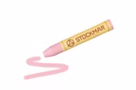 Ein rosafarbener STOCKMAR Wachsmalstifte Einzelstift in 32 Farben von Stockmar ruht auf einer weißen Fläche und hinterlässt ein rosa Gekritzel. rosa