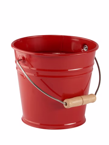 Seau métallique rouge, jaune, bleu, vert