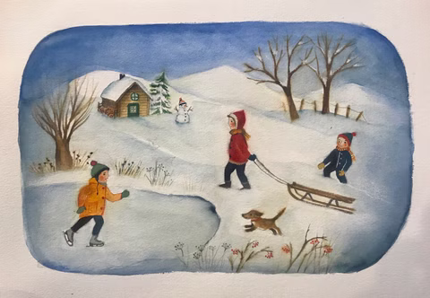 Postal Niños en invierno