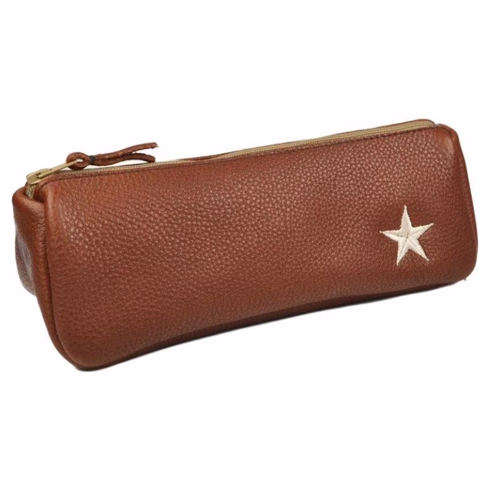 Astuccio per matite, marrone con stella ricamata Astuccio per matite, marrone con stella ricamata