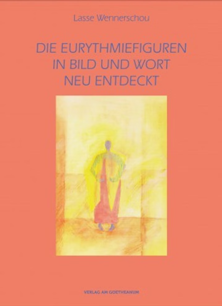 Verlag am Goetheanum Die Eurythmiefiguren in Bild und Wort neu entdeckt_5779 Buchumschlag mit roter Umrandung und einer gelb-roten abstrakten menschlichen Figur mit dem deutschen Titel "Die Eurythmiefiguren in Bild und Wort neu entdeckt" vom Verlag am Goetheanum.