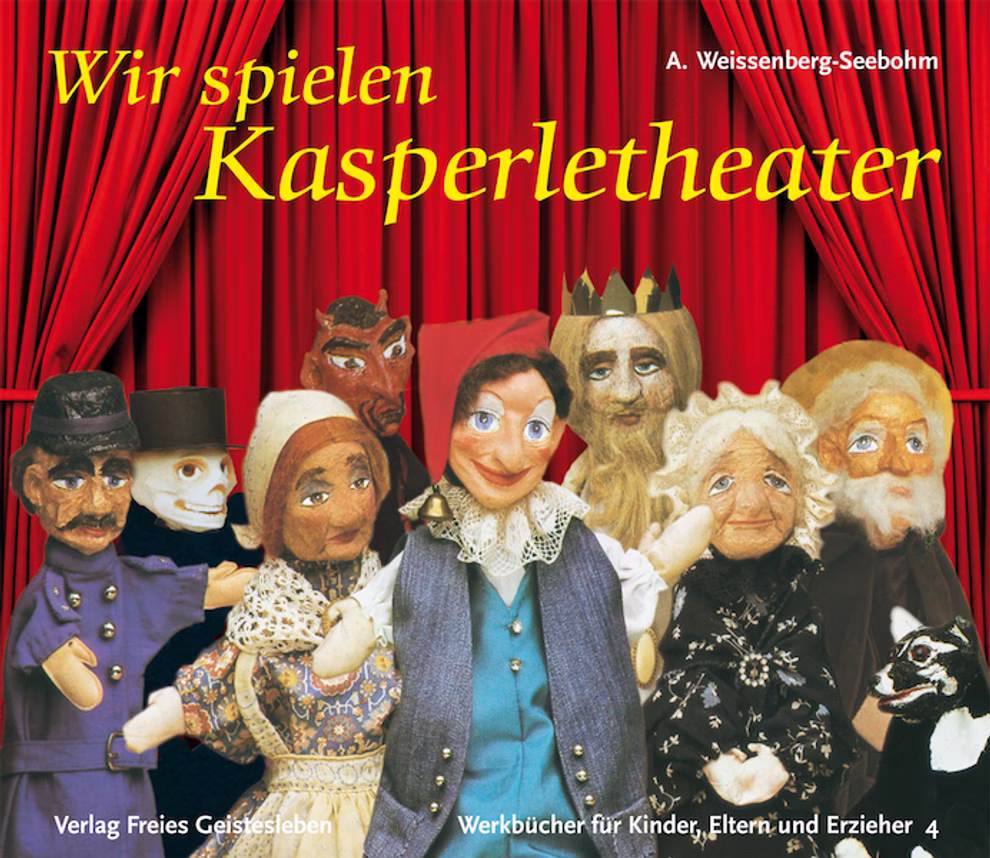 Freies Geistesleben Wir spielen Kasperletheater C. Mees-Henny C. Taudin-Chabot A Weissenberg-Seebohm
C. Mees-Henny C. Taudin-Chabot A Weissenberg-Seebohm_7593 Puppen aus "Wir spielen Kasperletheater" von C. Mees-Henny C. Taudin-Chabot und A. Weissenberg-Seebohm (Freies Geistesleben) spielen vor einem roten Vorhang.