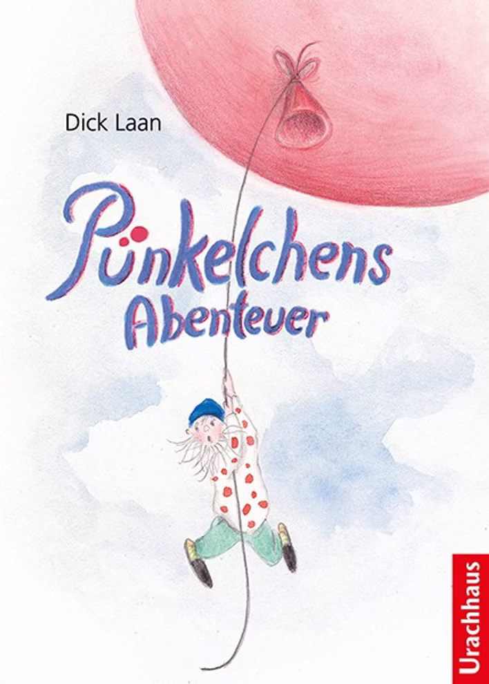 Urachhaus Pünkelchens Abenteuer
Dick Laan_8692 Das Cover des Buches Pünkelchens Abenteuer von Dick Laan zeigt eine kleine Figur mit blauem Hut und rotem gepunktetem Mantel die an einem großen roten Ballon vor einem hellen Himmel hängt mit dem Urachhaus-Logo in der Ecke.