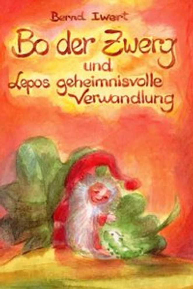 Mellinger Verlag Bo der Zwerg und Lepos geheimnisvolle Verwandlung_9540 Das Buchcover von Bo der Zwerg und Lepos geheimnisvolle Verwandlung aus dem Mellinger Verlag zeigt einen Zwerg mit roter Mütze und Mantel neben einem grünen Drachen auf einem warmen farbenfrohen Hintergrund.