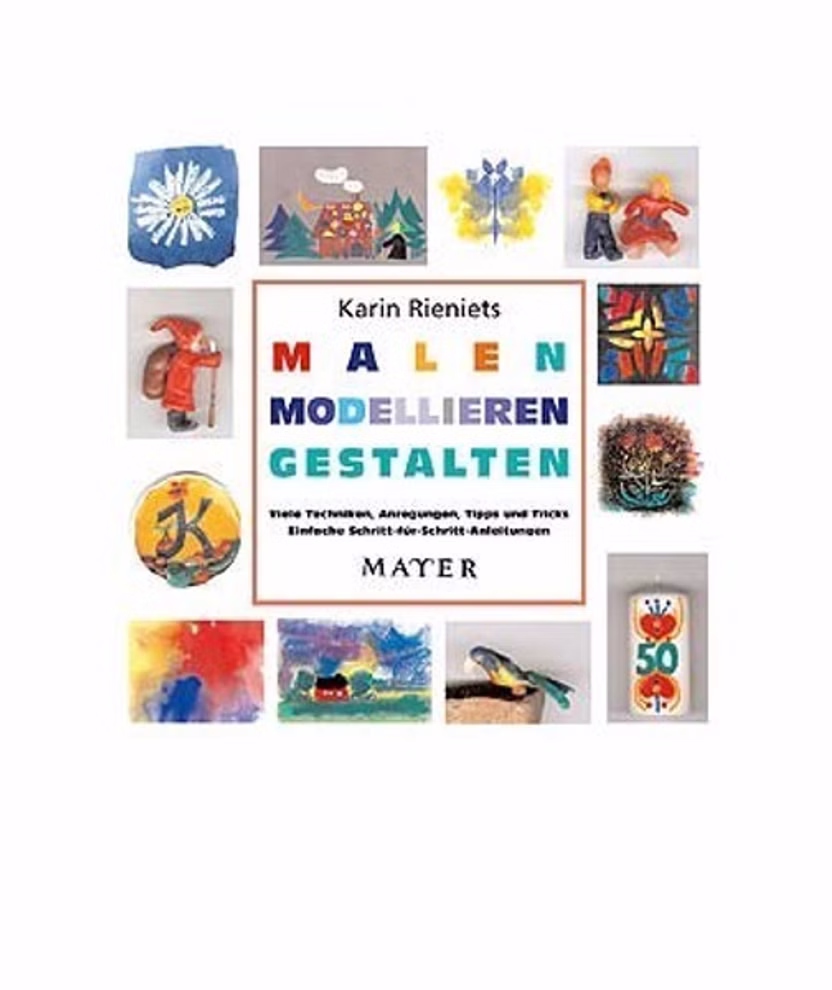 Info 3 Malen Modellieren Gestalten das große Stockmar-Buch_10859 Das Cover von "Malen Modellieren Gestalten das große Stockmar-Buch" von Info 3 zeigt lebendige Bildbeispiele - Tiere Landschaften und Kunsthandwerk - die sich um den zentralen Titel gruppieren.