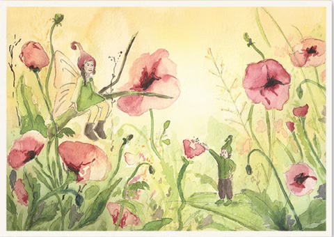 Carte à volet Elfes dans une prairie fleurie