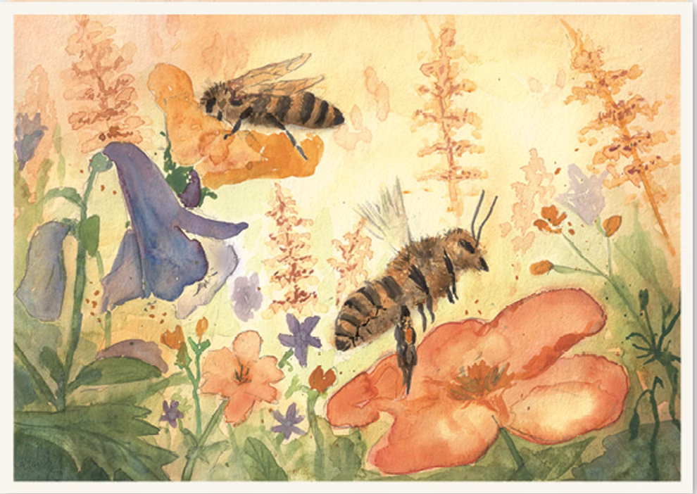 Carte postale Abeilles dans un champ de fleurs Carte postale Abeilles dans un champ de fleurs