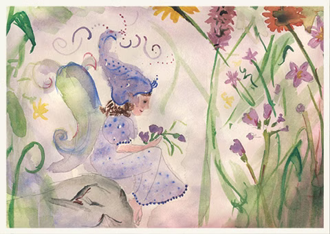 Carte postale Elfe avec fleurs