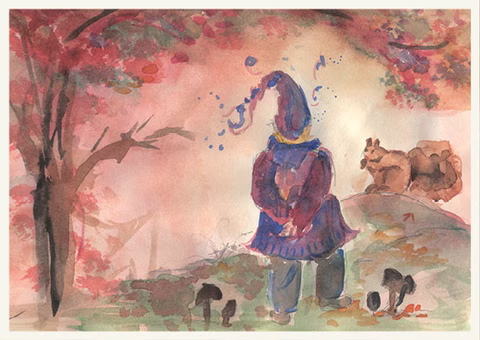 Postcard Dwarf and Squirrel