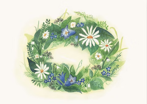 Carte à volet Couronne de fleurs bleues