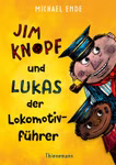 Thienemann Jim Knopf und Lukas der Lokomotivführer Michael Ende_30278 Das Buchcover für Jim Knopf und Lukas der Lokomotivführer Michael Ende von Thienemann zeigt Jim und Lukas in Dirigentenuniformen lächelnd auf einem gelben Hintergrund mit fettem farbigem Text.