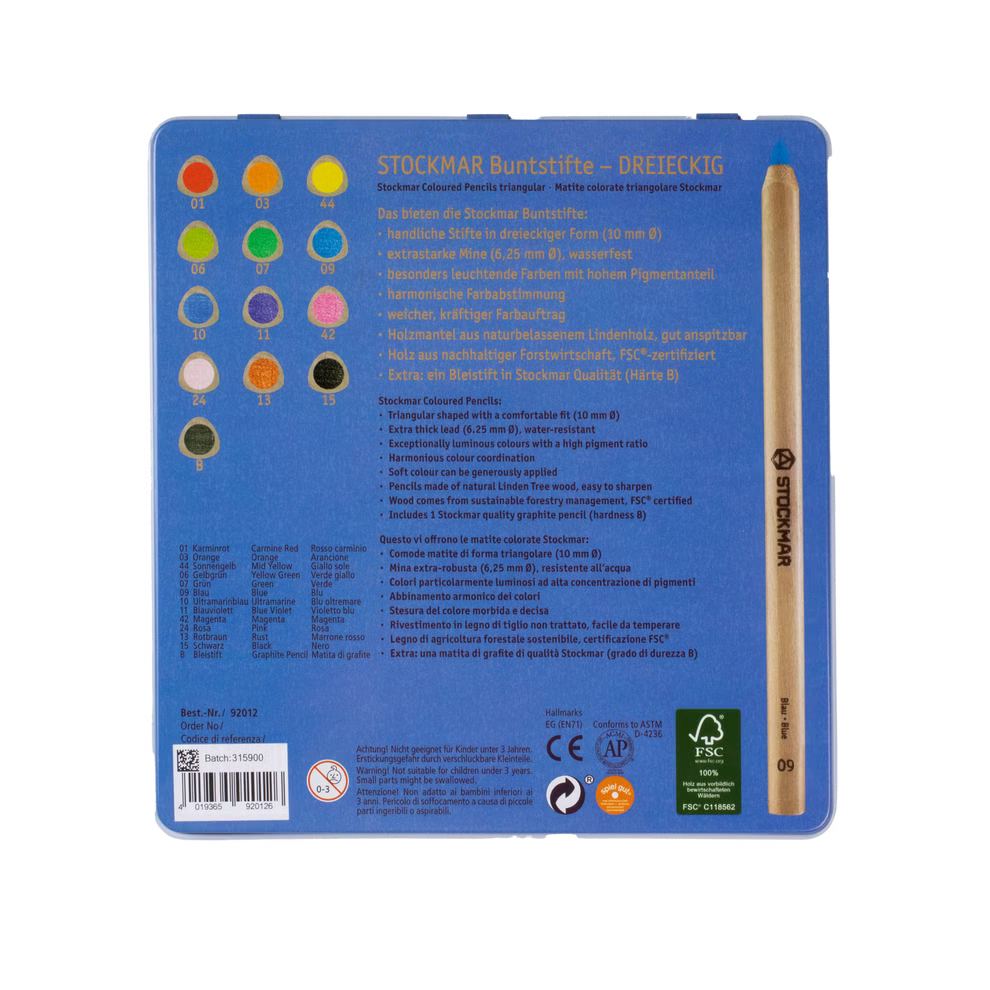 12 + 1 coloured pencils, triangular 12 + 1 coloured pencils, triangular