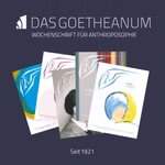 Das Goetheanum Das Goetheanum (Jahresabo) _15771 Online Fünf Ausgaben der Zeitschrift Das Goetheanum (Jahresabo) von Das Goetheanum sind auf einem dunklen Hintergrund aufgefächert. Der Text hebt den Namen den Schwerpunkt Anthroposophie und die kontinuierliche Veröffentlichung seit 1921 hervor. Online