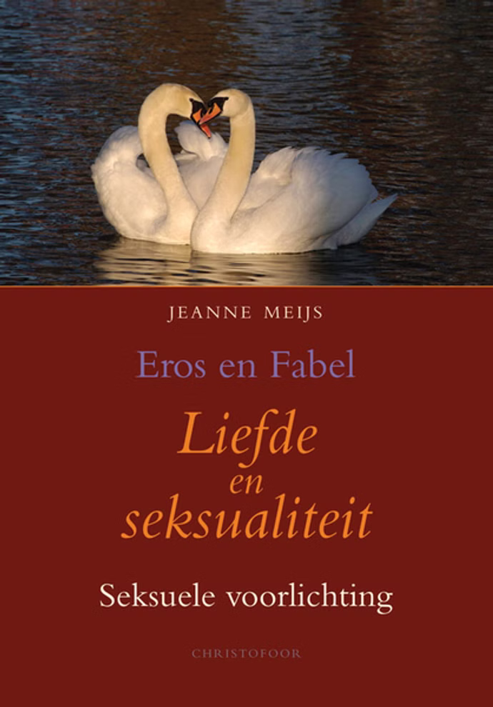 Christofoor Liefde en seksualiteit Jeanne Meijs_16900 Zwei weiße Schwäne bilden eine Herzform auf einem See auf dem niederländischen Cover von "Liefde en seksualiteit Jeanne Meijs" von Christofoor.