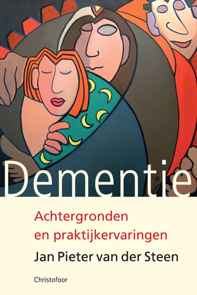 Christofoor Dementie Jan Pieter van der Steen_16610 Das Cover von Dementie Jan Pieter van der Steen von Christofoor zeigt die abstrakte Darstellung zweier sich umarmender Figuren in beruhigenden Farben wobei der Titel prominent unter dem Kunstwerk zu sehen ist.