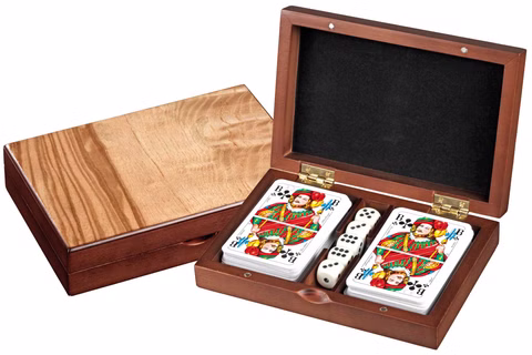Set di carte Romme con dadi e scatola di legno