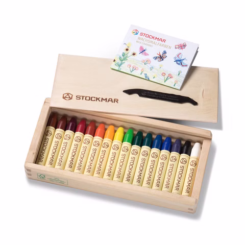 Pastelli a cera, 16 colori in scatola di legno