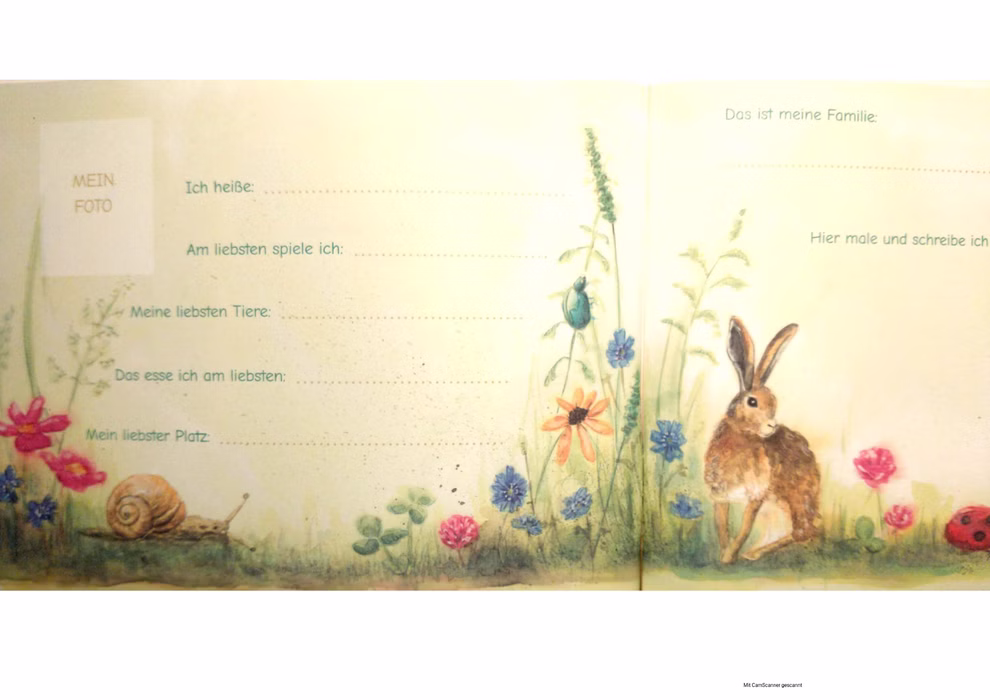 Lena Fischer Freundebuch - Meine Kindergartenfreunde In Feld und Wald_18726 Das "Freundebuch - Meine Kindergartenfreunde In Feld und Wald" von Lena Fischer ist ein Kinderbuch mit deutschen Schreibanregungen Aquarell-Blumenillustrationen Tieren und einem "MEIN FOTO"-Feld zum Hinzufügen Ihres Fotos.
