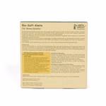 Grünspecht Naturprodukte Bio-Softknete _18816 Rückseite einer gelben Bio-Softknete-Schachtel von Grünspecht Naturprodukte mit deutschem Text zur Beschreibung dieser Kinderknete Sicherheitshinweisen Gebrauchs- und Reinigungshinweisen sowie einer Liste der Inhaltsstoffe.