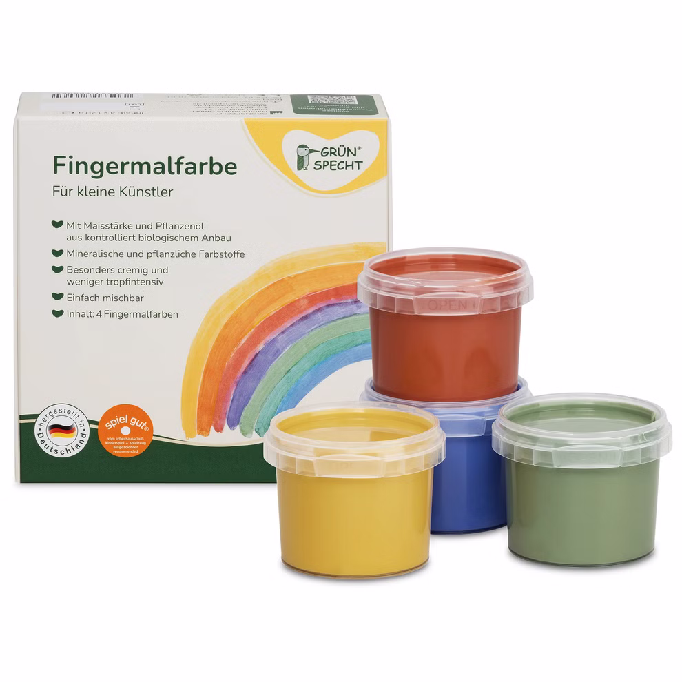 Fingermalfarbe GRÜNSPECHT Fingermalfarbe im 4er-Set mit je 120 g Farbe in Gelb, Rot, Blau und Grün.