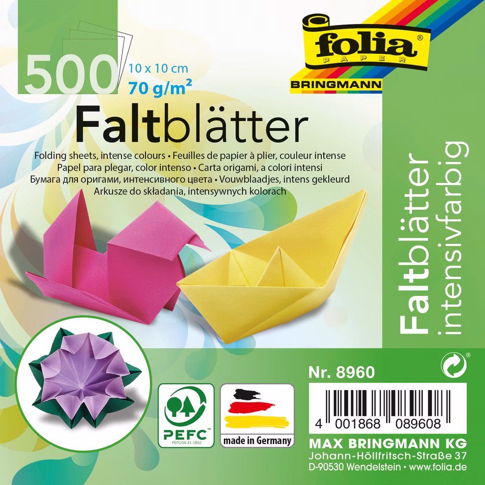 Hojas plegables 500 hojas, colores surtidos 10 x 10 cm Hojas plegables 500 hojas, colores surtidos 10 x 10 cm